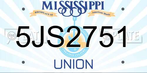 5JS2751 Mississippi License Plate