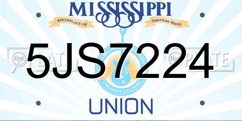 5JS7224 Mississippi License Plate