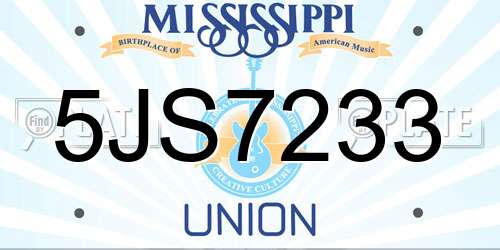 5JS7233 Mississippi License Plate