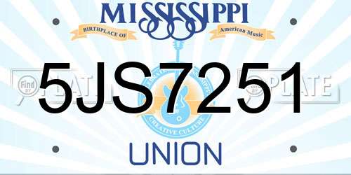 5JS7251 Mississippi License Plate