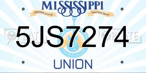 5JS7274 Mississippi License Plate