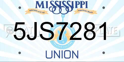 5JS7281 Mississippi License Plate