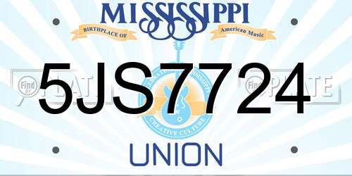 5JS7724 Mississippi License Plate