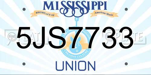 5JS7733 Mississippi License Plate