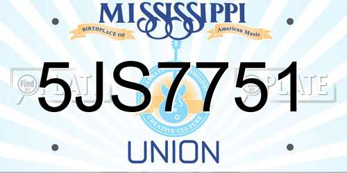 5JS7751 Mississippi License Plate