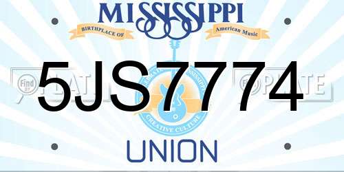 5JS7774 Mississippi License Plate