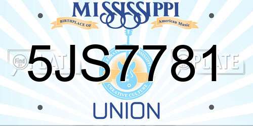 5JS7781 Mississippi License Plate