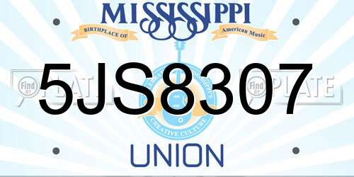 5JS8307 Mississippi License Plate