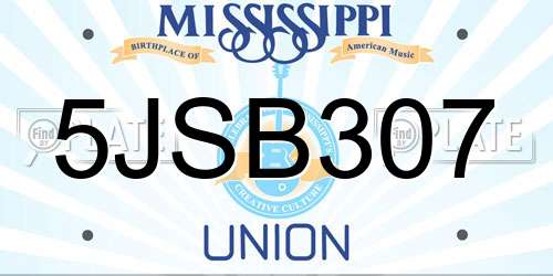 5JSB307 Mississippi License Plate