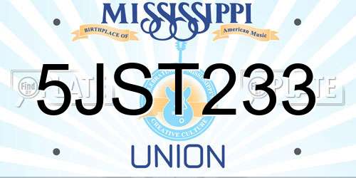5JST233 Mississippi License Plate