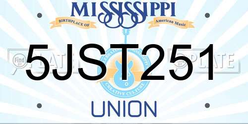5JST251 Mississippi License Plate
