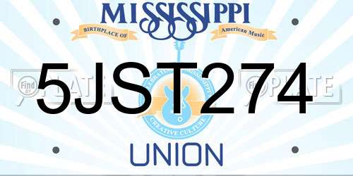 5JST274 Mississippi License Plate