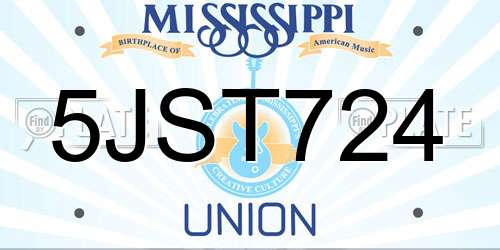 5JST724 Mississippi License Plate