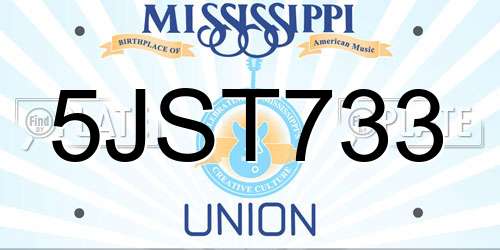 5JST733 Mississippi License Plate