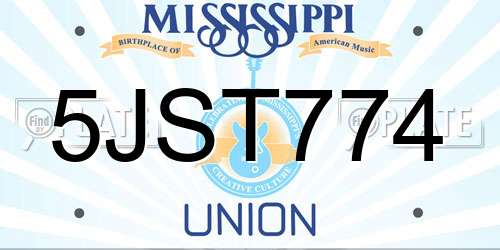 5JST774 Mississippi License Plate