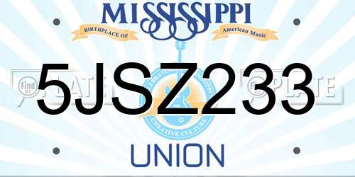 5JSZ233 Mississippi License Plate
