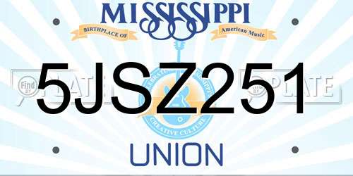 5JSZ251 Mississippi License Plate