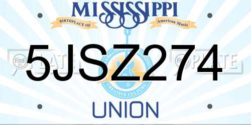 5JSZ274 Mississippi License Plate