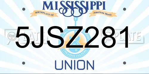 5JSZ281 Mississippi License Plate