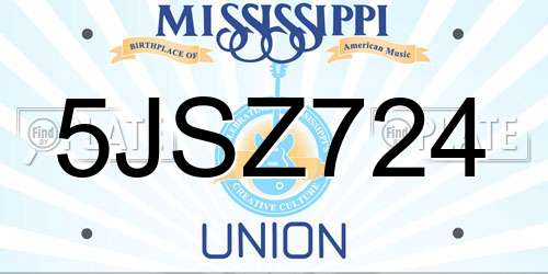 5JSZ724 Mississippi License Plate