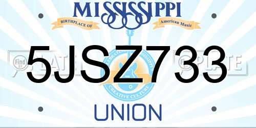 5JSZ733 Mississippi License Plate