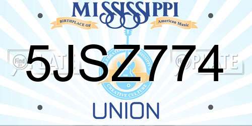 5JSZ774 Mississippi License Plate