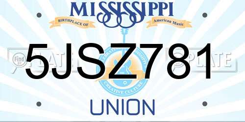 5JSZ781 Mississippi License Plate