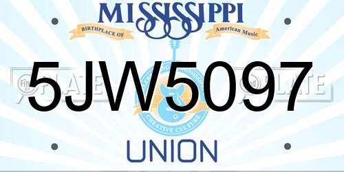 5JW5097 Mississippi License Plate