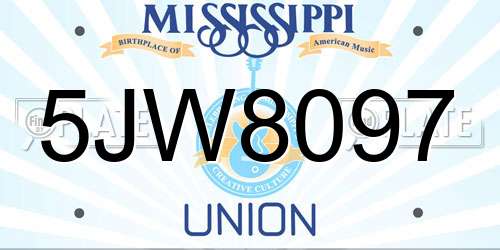 5JW8097 Mississippi License Plate