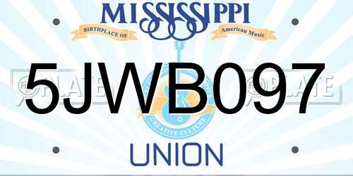 5JWB097 Mississippi License Plate