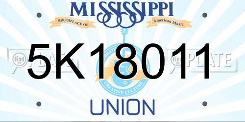 5K18011 Mississippi License Plate