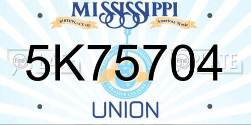 5K75704 Mississippi License Plate