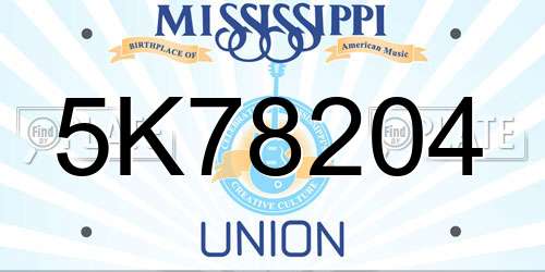 5K78204 Mississippi License Plate