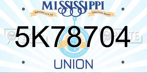 5K78704 Mississippi License Plate