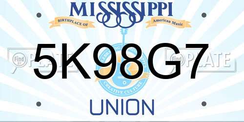 5K98G7 Mississippi License Plate