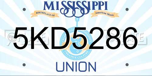 5KD5286 Mississippi License Plate