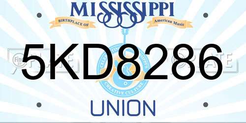 5KD8286 Mississippi License Plate