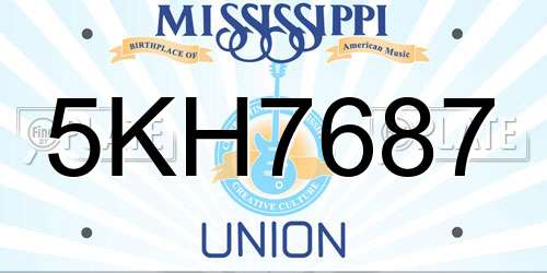 5KH7687 Mississippi License Plate