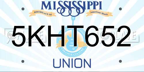 5KHT652 Mississippi License Plate