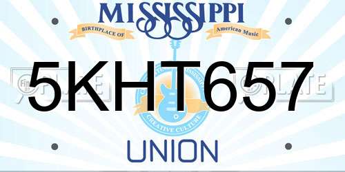 5KHT657 Mississippi License Plate
