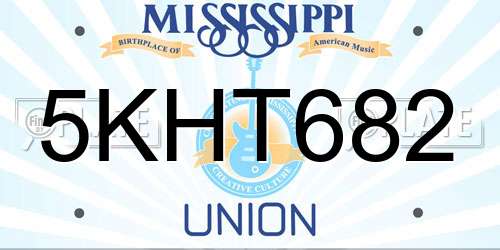 5KHT682 Mississippi License Plate