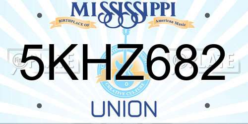 5KHZ682 Mississippi License Plate