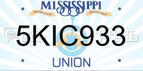 5KIC933 Mississippi License Plate