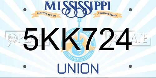 5KK724 Mississippi License Plate