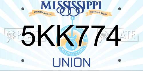 5KK774 Mississippi License Plate