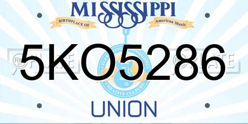 5KO5286 Mississippi License Plate