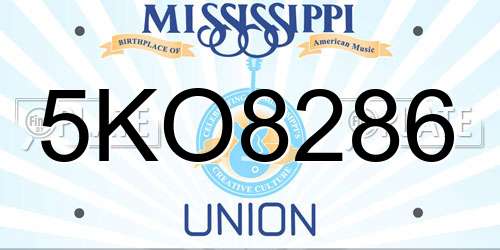 5KO8286 Mississippi License Plate