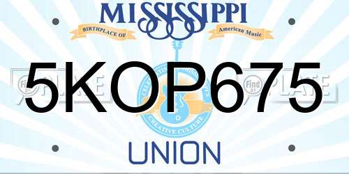 5KOP675 Mississippi License Plate