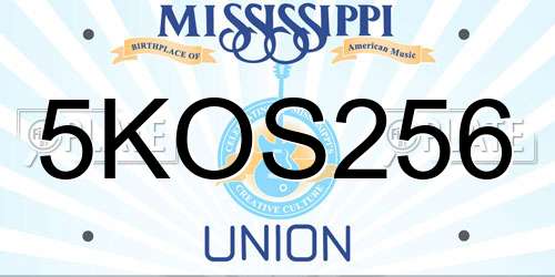 5KOS256 Mississippi License Plate