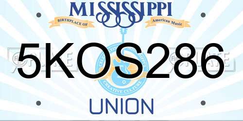 5KOS286 Mississippi License Plate